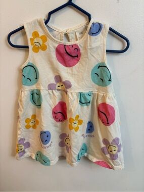 H&M X smiley worlds Cream Smiley Flower Tank Dress for Kids 9-12 months